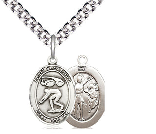 Pewter Saint Sebastian Swimming Medal Religious Jewelry