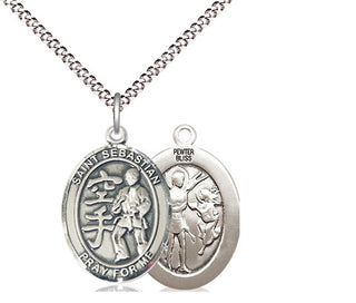 Pewter Saint Sebastian Karate Medal Religious Jewelry