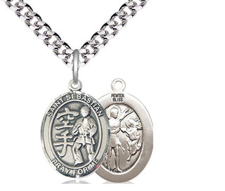 Pewter Saint Sebastian Karate Medal Religious Jewelry