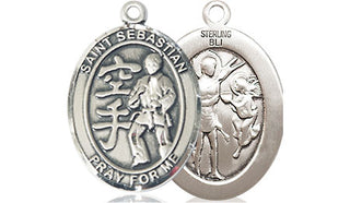 Sterling Silver Saint Sebastian Karate Medal Religious Jewelry