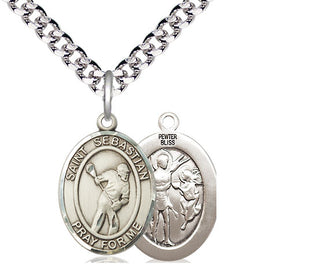 Pewter Saint Sebastian Lacrosse Medal Religious Jewelry