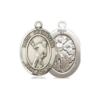 Sterling Silver Saint Sebastian Lacrosse Medal Religious Jewelry