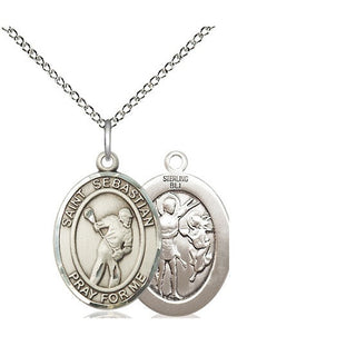 Sterling Silver Saint Sebastian Lacrosse Medal Religious Jewelry