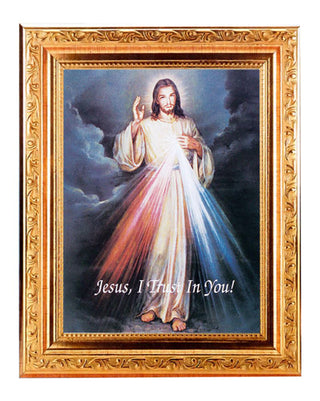 Divine Mercy 6X8" Print In A 8.25X10.25 Gold Wood Frame