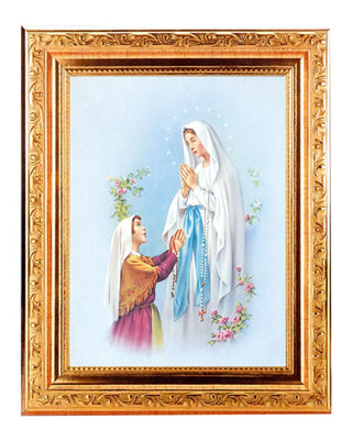 O.L.Of Lourdes Print In 6X8 Ornate Gold Wood Frame