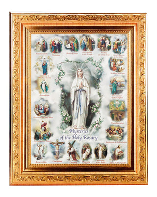 Mysteries Of The Rosary Print 8.25X10.25" Gold Wd Frame