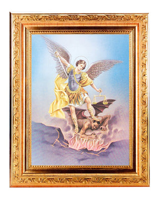 St. Michael 6X8" Print In Gold 8.25X10.25" Wood Frame