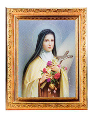 St. Therese 6X8" Print In Gold 8.25X10.25" Wood Frame