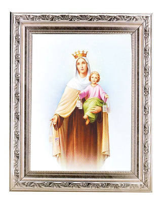 O.L.Of Mt.Carmel Print In 6X8 Ornate Silver Wood Frame