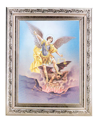 St. Michael 6X8" Print In Wood 8.25X10.25" Silver Frame