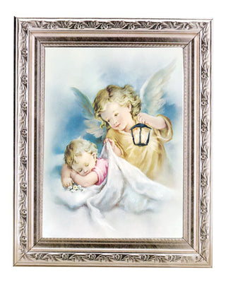 Guardian Angels With Lantern In 8.25X10.25"Silver Wood Frame