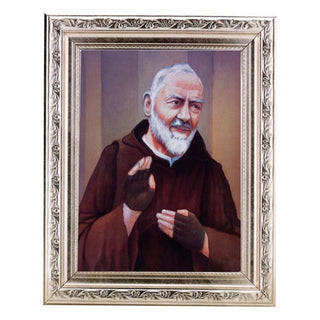 St. Pio 6X8" Print In A Silver 8.25X10.25" Wood Frame