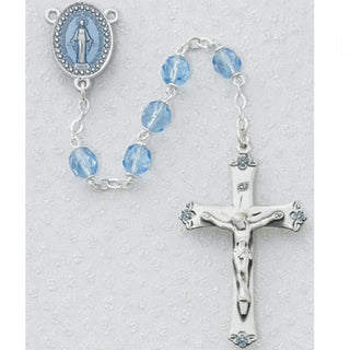 Sterling Silver 7MM Blue Glass Rosary