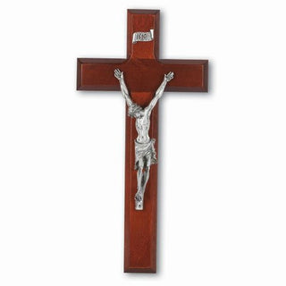 10'' Dark Cherry Cross with Antique Silver Plated Corpus