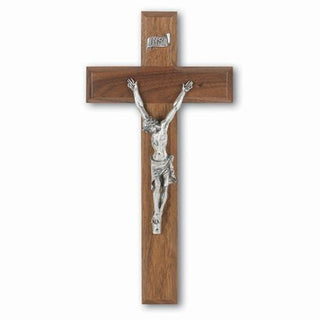 10" Walnut Cross With Silver Corpus