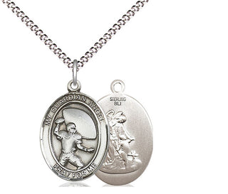 Sterling Silver Guardian Angel Football Medal Religious Jewelry