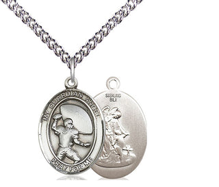 Sterling Silver Guardian Angel Football Medal Religious Jewelry