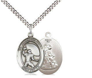 Sterling Silver Guardian Angel Football Medal Religious Jewelry