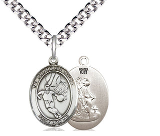 Pewter Guardian Angel Basketball Medal Religious Jewelry