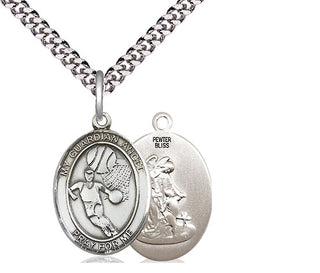 Pewter Guardian Angel Basketball Medal Religious Jewelry