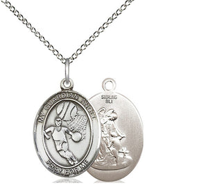 Sterling Silver Guardian Angel Basketball Medal Religious Jewelry