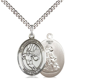 Sterling Silver Guardian Angel Basketball Medal Religious Jewelry