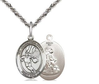 Sterling Silver Guardian Angel Basketball Medal Religious Jewelry