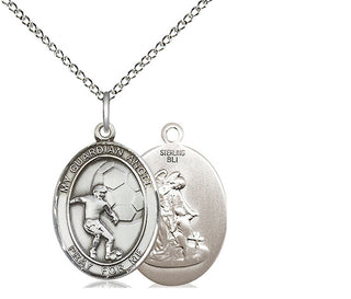 Sterling Silver Guardian Angel Soccer Medal Religious Jewelry