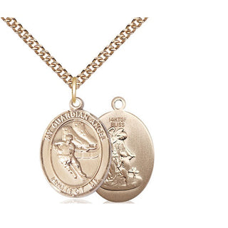 14kt Gold Filled Guardian Angel Hockey Medal Religious Jewelry