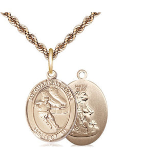 14kt Gold Filled Guardian Angel Hockey Medal Religious Jewelry