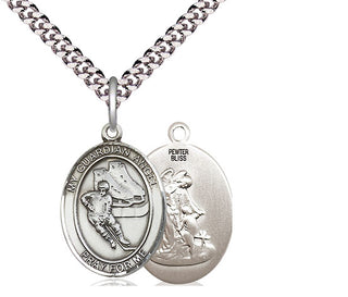 Pewter Guardian Angel Hockey Medal Religious Jewelry