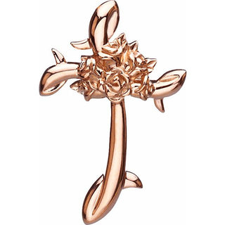 14K Rose 26.25x17 mm Floral-Inspired Cross Pendant