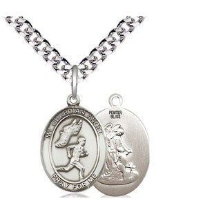 Pewter Guardian Angel Track&Field-Men Medal Religious Jewelry