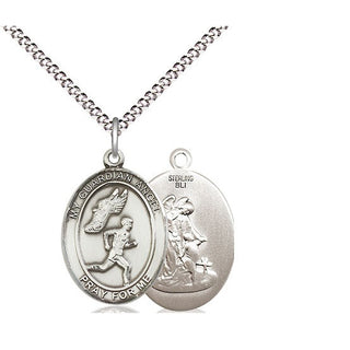 Sterling Silver Guardian Angel Track&Field-Men Medal Religious Jewelry
