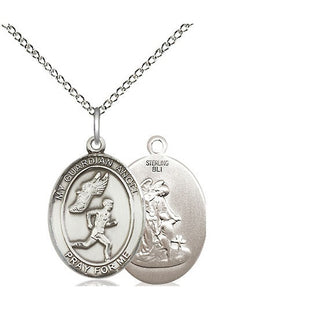 Sterling Silver Guardian Angel Track&Field-Men Medal Religious Jewelry