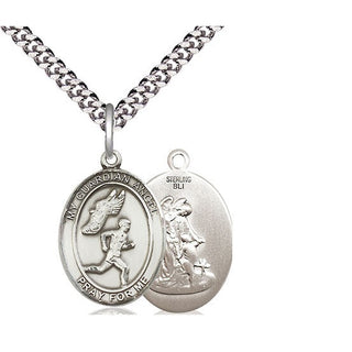 Sterling Silver Guardian Angel Track&Field-Men Medal Religious Jewelry