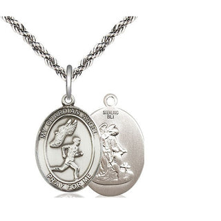 Sterling Silver Guardian Angel Track&Field-Men Medal Religious Jewelry