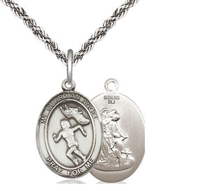 Sterling Silver Guardian Angel Track&Field Medal Religious Jewelry