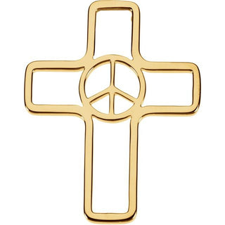 14K Yellow 36.75x29.25 mm Peace Sign Cross Pendant