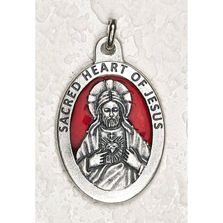 Bulk Sacred Heart 1-1/2 Inch Oval Red Enamel Medal