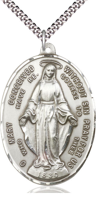 Sterling Silver Immaculate Conception Pendant on an 24-inch Light Rhodium Heavy Curb Chain