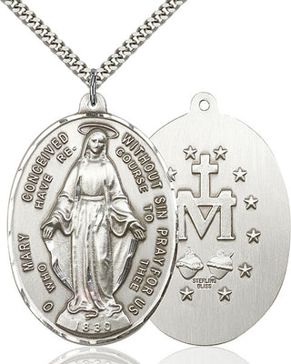 Sterling Silver Immaculate Conception Pendant on an 24-inch Light Rhodium Heavy Curb Chain