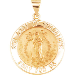 14K Gold 22 MM Round Hollow Our Lady of Guadalupe Medal