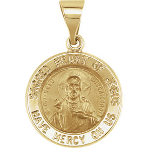 14K Gold 15 MM Round Hollow Sacred Heart of Jesus Medal