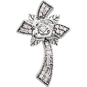 14K White 1/6 CTW Diamond Floral-Inspired Cross Pendant