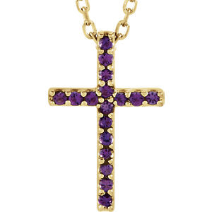 14K Gold Amethyst Cross 16" Necklace