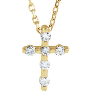 14K Gold 1/10 CTW Diamond Cross 16-18" Necklace