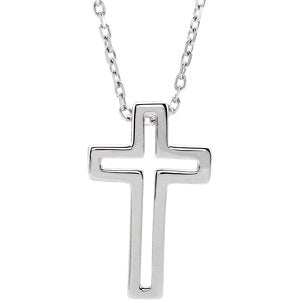 14K White Open Cross 16-18" Necklace