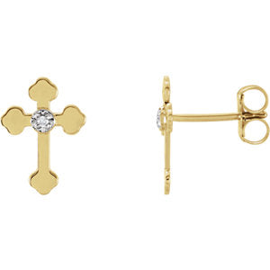 14K Gold & White .01 CTW Diamond Cross Earrings