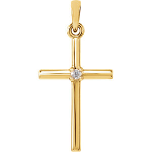 14K Gold 22.65x11.4 MM .015 Diamond Cross Pendant